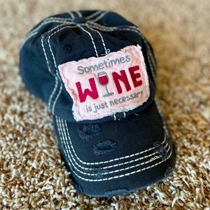Wine Adjustable Distressed Hat